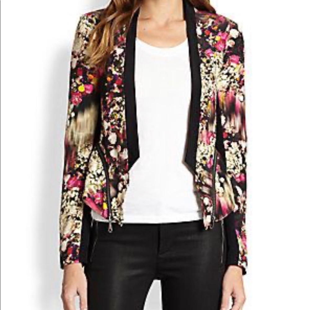 Rebecca Minkoff “Hydra” 💯 Silk Floral zip-off Peplum blazer